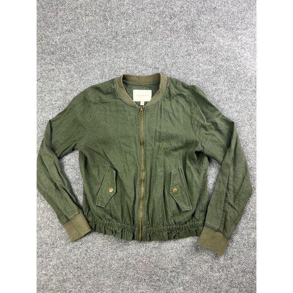 Lucky Brand Linen Blend Jacket Women's XS Army Green Zip Up Pockets Moto - Picture 1 of 6